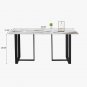 71in/63in Rectangular Stone Dining Table, Black Metal Frame, Curved Corners, White Modern