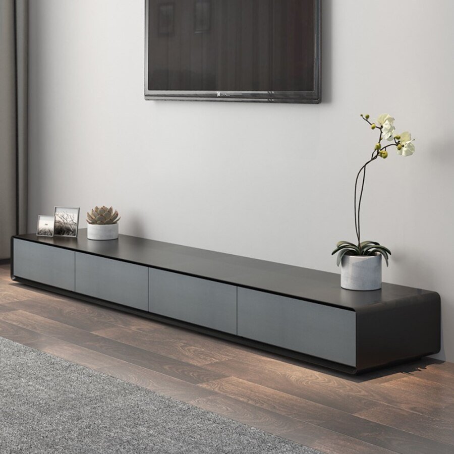 Wood Black TV Stand, Rectangular Grey Media Console with 4 Drawers for up to 80 Inch TV