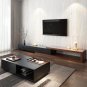 Extendable Black TV Stand, Wood Media Console for Up to 70 Inch TV with 2 Drawers