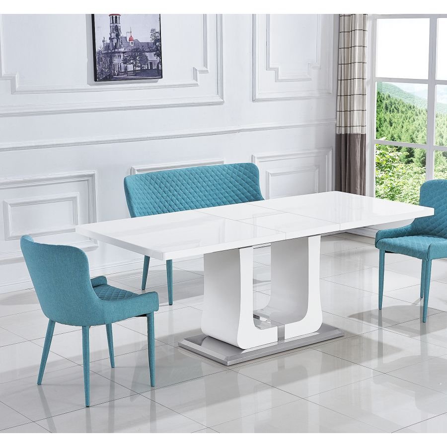 63"/78.7" Extendable Dining Table with Butterfly Leaf, High Gloss Lacquer Coating and Pedestal Base