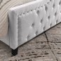 Traditional King Birch Frame Flat Bed 100% Polyester Fabric Bed Arched Headboard - Light Grey