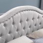 Traditional King Birch Frame Flat Bed 100% Polyester Fabric Bed Arched Headboard - Light Grey