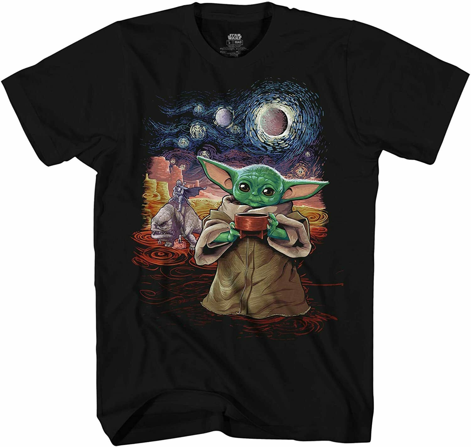 Mandalorian Grogu Baby Yoda Starry Night Star Wars Adult Men's T-Shirt Shirt NEW