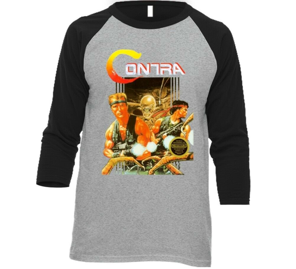 Contra Box Art Nes Retro Baseball Raglan T Shirt