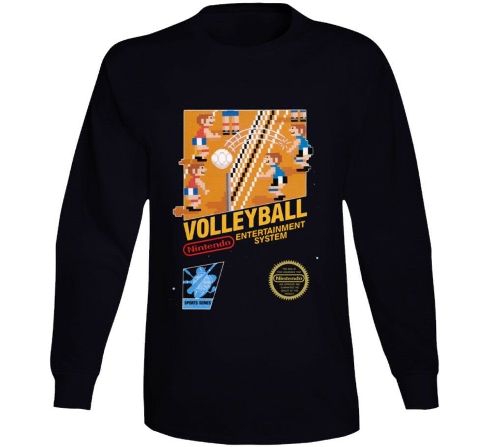 Volleyball Nes Box Art Retro Video Game Long Sleeve T Shirt