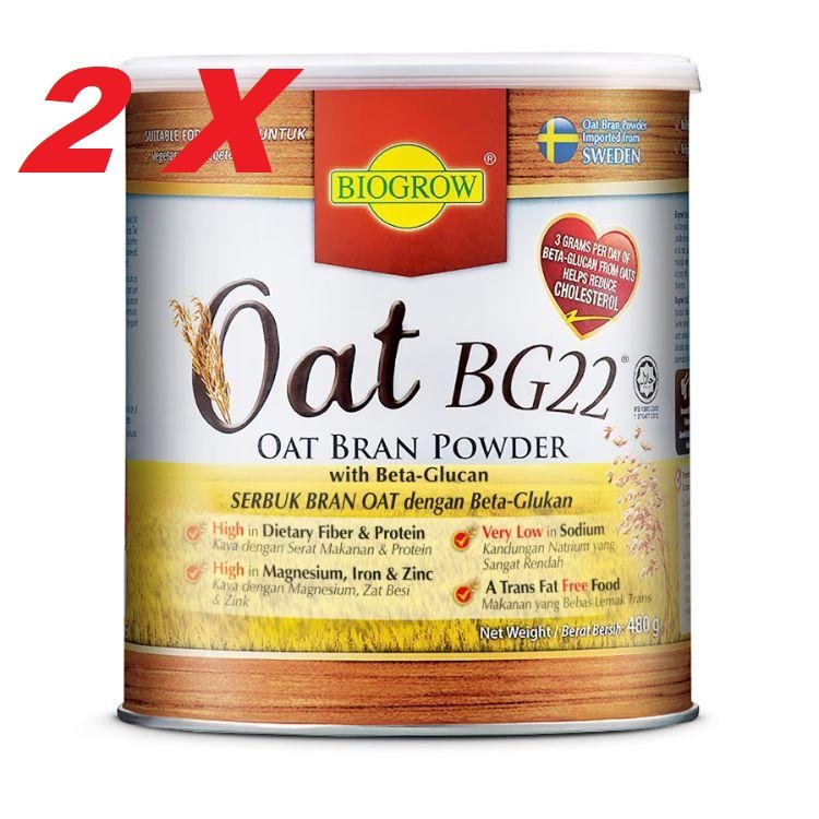 Biogrow Bg22 Oat Beta Glucan Powder 480G X 2 Tins Lowers Cholesterol Naturally