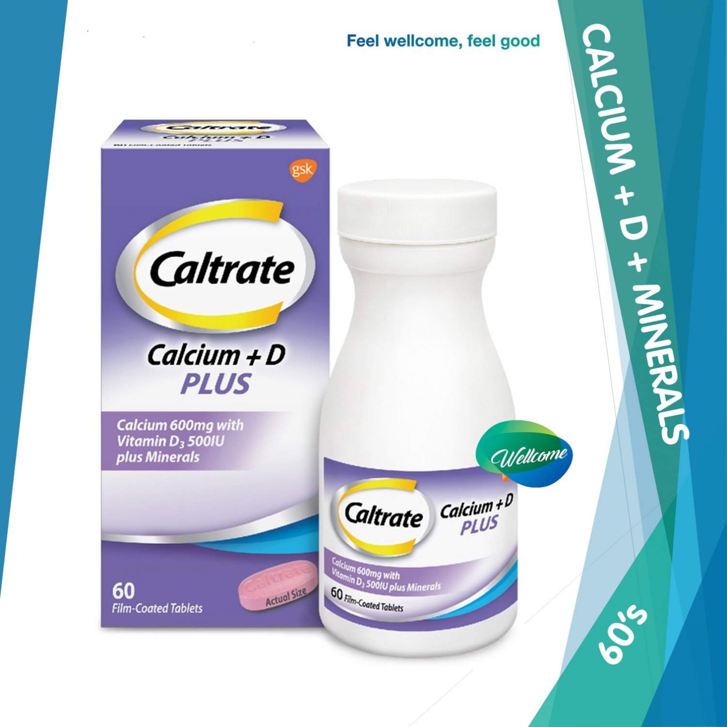 Caltrate 600 Plus Calcium Supplement For Strong Bone Muscle Health With Vitamin D & Minerals