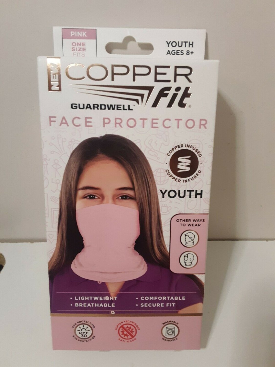 Copper Fit Guardwell Face Protector Mask Youth Pink Brand New Copper Infused