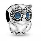 S925 Silver Sparkling Blue Eyed Owl Charm Bead