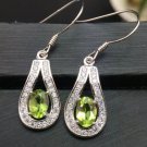 Women's Pair of Green Peridot Gem Stone 925 Sterling Silver Drop Dangle Earrings
