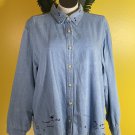 CJ Banks Christopher & Banks vintage 22W Jean Denim Collared Button Shirt Dog Embroidery