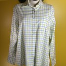 2X 20w 22W Lands End White Green Blue Plaid Collared Button Long Sleeve Top