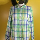 XL Tommy Hilfiger White Yellow Green Blue Plaid Collared Button Long Sleeve Top