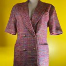12 Doncaster Tweed Silk Blazer Double Breasted Pink Gold Rainbow Pocket Short