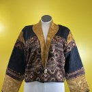 Vintage Flashback Large Black Gold Tan Brown Southwest Aztec Floral Brocade Boho Cropped Jacket