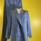 Women Allison Woods Vintage Pinstripe Blue White 14T 2pc Pant Suit Double Breasted