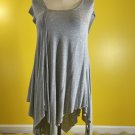 Women Laura Janelle S/M Grey Handkerchief Hem Short Sleeve Blouse