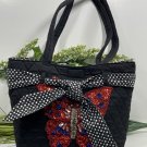 Quilted Handbag Sequins Butterfly Red Blue White Black Polka Dot Ribbon 7.5x11 in
