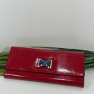 Mexican Leather Long Wallet Red Blue Gold 9.5x4 inch Card Slots