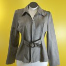 12 Sweet Suit Vintage Suit Coat Zip Closure Brown White Plaid Attached Belt Shoulder Pad Lined