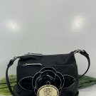 Designed in New York Sharif 1827 Faux Leather Black White Crossbody Purse Floral Silver