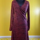 Prana Large Dress Black Burgundy Red Wrap Long Sleeve