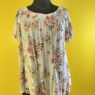 Zenobia 1XL Rayon Floral Short Sleeve Cinched Neck White Yellow Green Coral