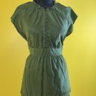 Apt 9 Green Large Rayon Polyester Forest Green Short Sleeve Ruffled Neck Tie Back Button