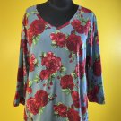 New Pioneer Woman Medium Floral Shirt Blouse Top 3/4 Sleeve Blue Red Green