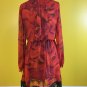 New York & Company XS Dress Red Black Polyester Lined Sheer Lace Long Sleeve