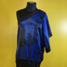 Studio Y M Polyester Black Blue One Shoulder Tunic Dress Satin Floral Print