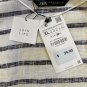 New Zara XL Linen Navy Blue White Collared V Neck Rolled Sleeve Button