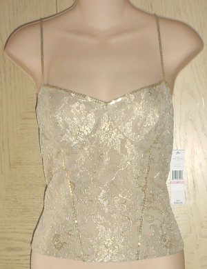New CARMEN MARC VALVO CORSET CAMISOLE TOP Size 10 GOLD LACE Evening