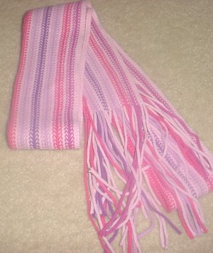 NEW Ladies FRINGED MUFFLER SCARF One Size Fits All PINK STRIPE