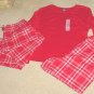 NEW Ladies PAJAMA SET 3 Piece LARGE Pants+Shorts+Top RED Flannel GIFT