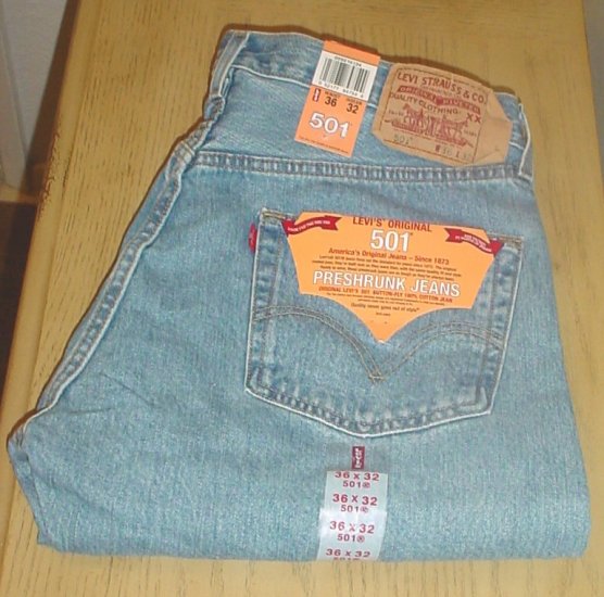 Mens Levi S 501 Jeans Button Fly Pre Shrunk 36x32 Stonewash Denim