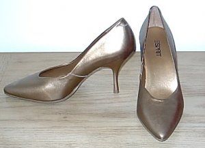 NIB Esprit METALLIC PUMPS Ladies Stiletto Heels SIZE 8.5 Antique Gold LEATHER Shoes