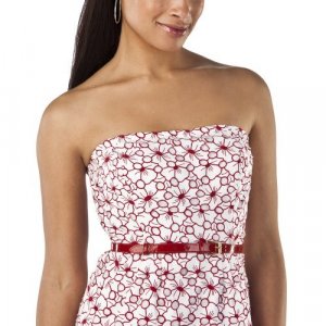 Jean Paul GAULTIER SHEATH DRESS Size 9 RED/WHITE Strapless Belted