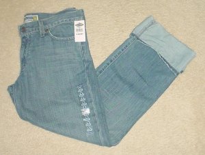 NEW Ladies CUFFED JEANS Stretch Denim Cropped Pants SIZE 6 Short BOYFRIEND FIT