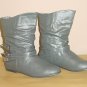 NEW Ladies ANKLE BOOTS Slouchy Buckle Flats Shoes SIZE 7.5 GRAY