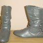 NEW Ladies ANKLE BOOTS Slouchy Buckle Flats Shoes SIZE 7.5 GRAY
