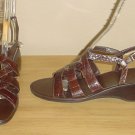 New ETIENNE AIGNER SANDALS Multi-Strap Comfort Shoes 10M BROWN CROC Wood Heels