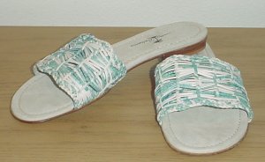 TOMMY BAHAMA SANDALS Woven Slides SIZE 6.5 BLUE Leather Shoes