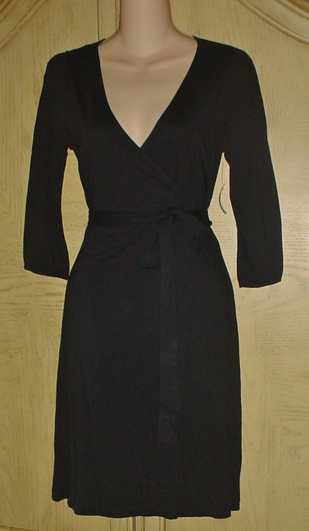 LADIES Old Navy WRAP DRESS Cotton Jersey XS BLACK 3/4 Sleeve