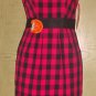 New BETSEY JOHNSON DRESS Misses Fitted Sheath SIZE 4 PINK/BLACK Plaid with Removable Flower Pin