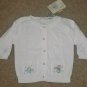 NWT McBaby CARDIGAN SWEATER Newborn Layette SIZE 0-3 MONTHS White Cotton