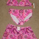 NWT Girls SWIMSUIT 3 Piece Bikini + Cover up XL 14/16 HOT PINK Print