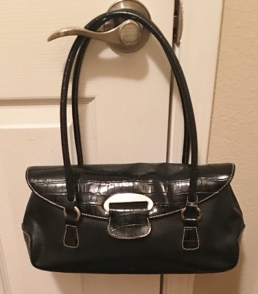 New Worthington Purse Handbag Las Black Leather Croc Finish