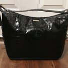 NWT Lauren RALPH LAUREN PURSE Croc Hobo Shoulder Bag Large BLACK