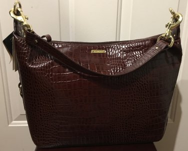 NWT RALPH LAUREN PURSE Croc Hobo Shoulder Bag Large BROWN